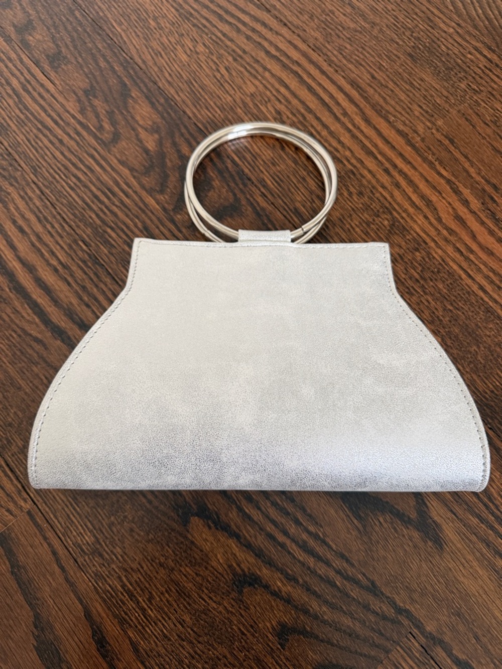 Coco & Carmen Metallic Silver Ring-Handle Evening Clutch
